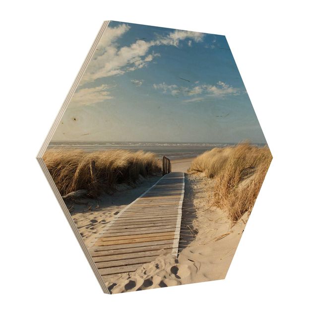 Hexagon Bild Holz - Ostsee Strand