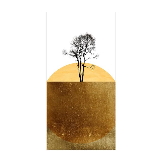 Teppich Natur Goldene Sonne mit Baum