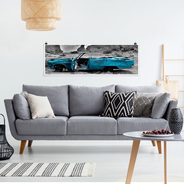 Poster - Türkiser Cadillac - Panorama Querformat