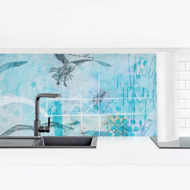 Küchenrückwand - Bunte Collage - Blaue Fische
