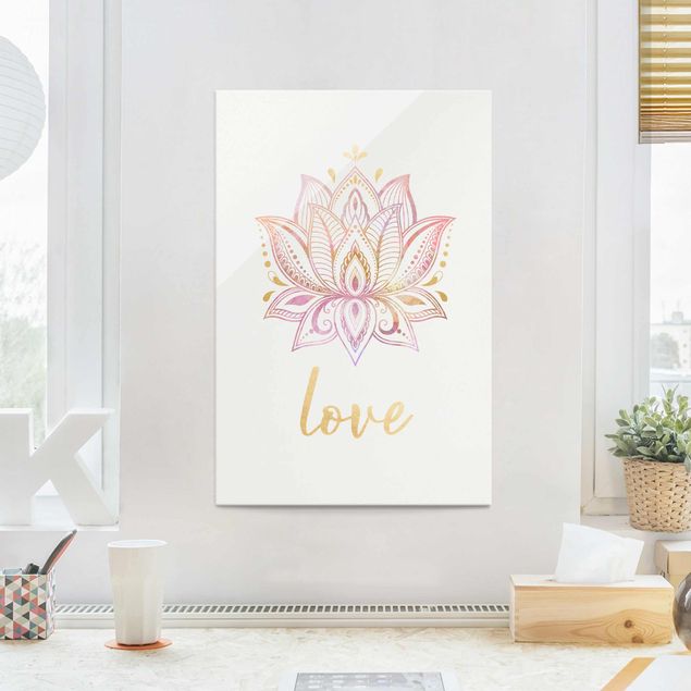 Glas Magnettafel Lotus Illustration Love gold rosa
