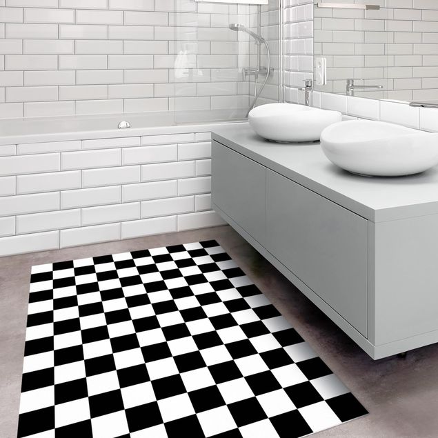 Teppich Schachbrett Geometrisches Muster Schachbrett Schwarz Weiß