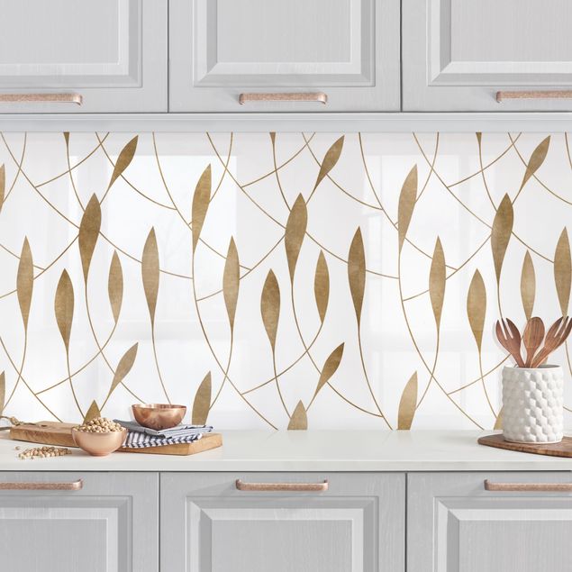 Küchenrückwand - Natürliches Muster schwungvolle Blätter in Gold