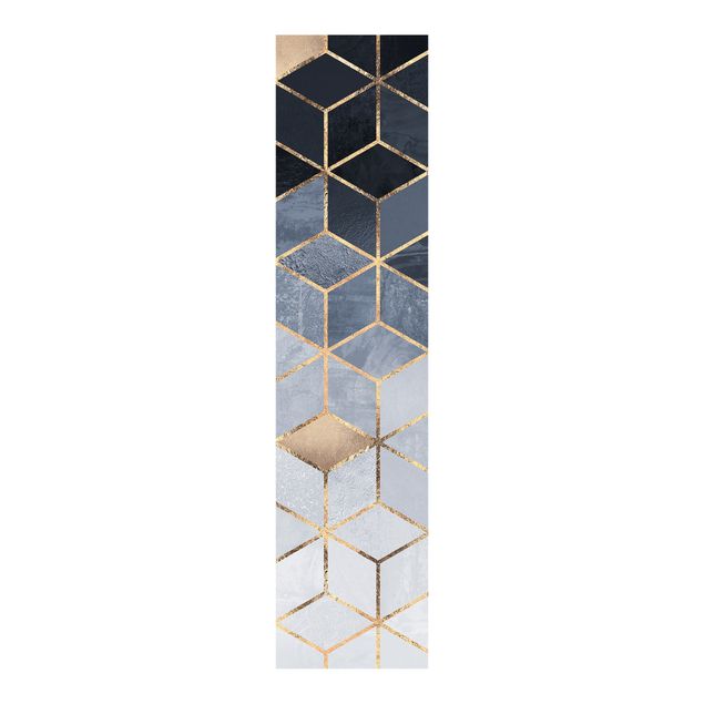 Schiebegardinen Set - Elisabeth Fredriksson - Blau Weiß goldene Geometrie - 6 Flächenvorhänge