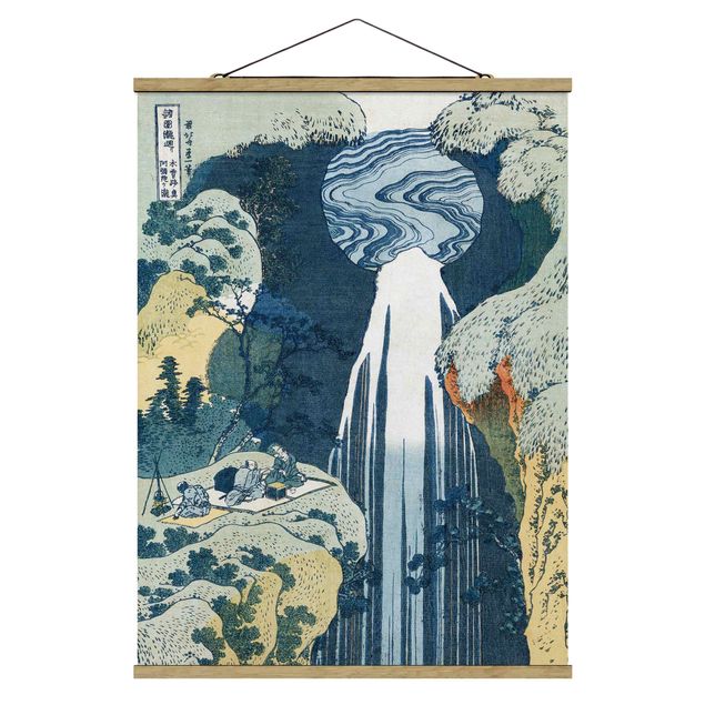 Stoffbild mit Posterleisten - Katsushika Hokusai - Der Wasserfall von Amida - Hochformat 3:4