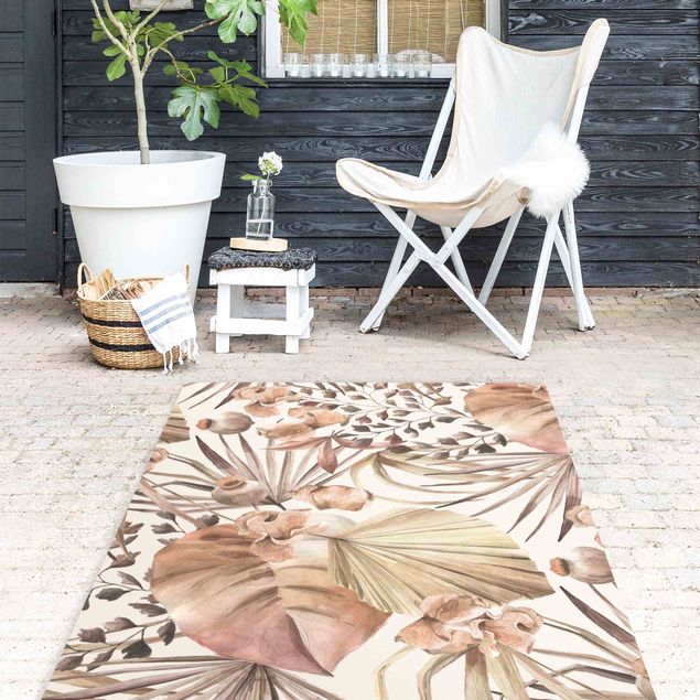 Teppich modern Beige Palmenblätter