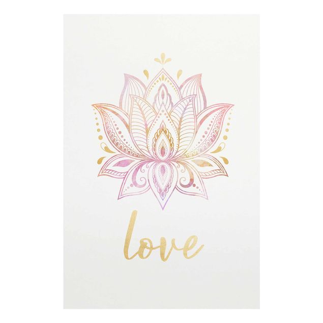 Glasbild - Lotus Illustration Love gold rosa - Querformat 2:3
