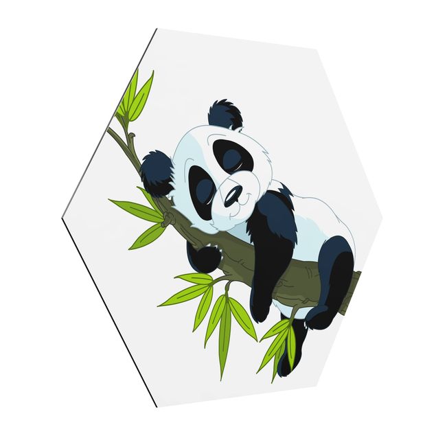 Hexagon Bild Alu-Dibond - Schlafender Panda