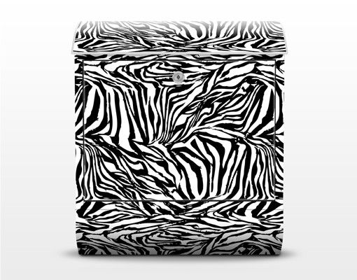 Briefkasten mit Zeitungsfach - Zebra Design - Streifenmuster Schwarz-Weiß