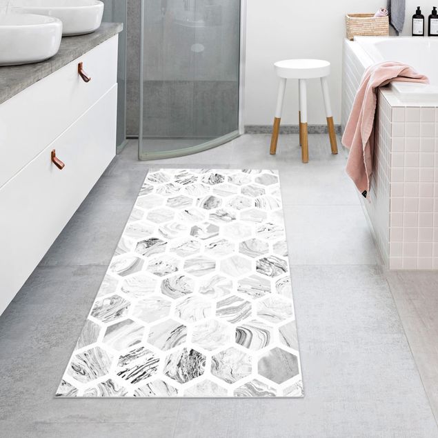 Teppich modern Marmor Hexagone in Graustufen
