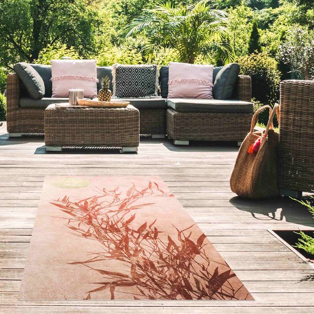Aussen Teppich Goldene Sonne mit Rosa Bambus