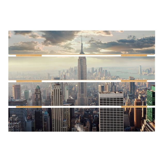 Holzbild - Sonnenaufgang in New York - Querformat 2:3