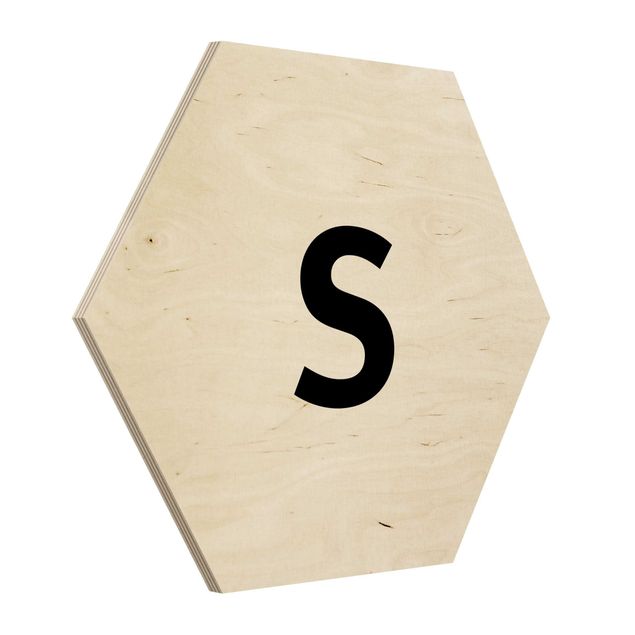 Hexagon Bild Holz - Buchstabe Weiß S