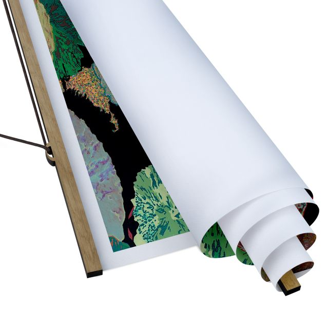 Stoffbild mit Posterleisten - Seerose mit Blättern II - Querformat 2:1