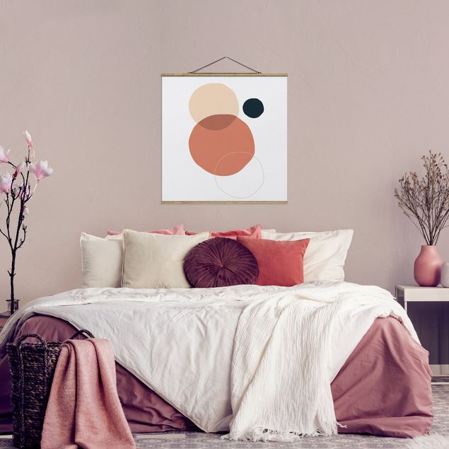 Stoffbild mit Posterleisten - Line Art Kreise Pastell - Quadrat 1:1