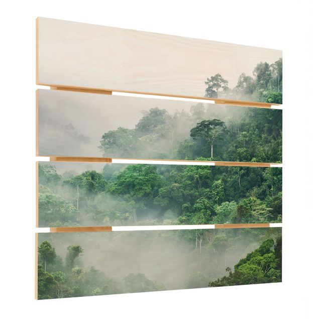 Holzbild - Dschungel im Nebel - Quadrat 1:1