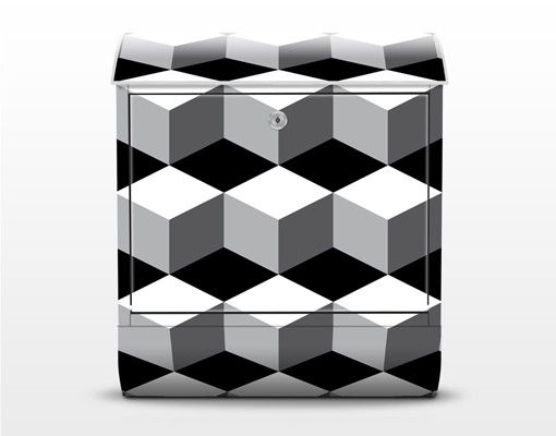 Wandbriefkasten - Würfeliges Grafikdesign - Briefkasten Grau