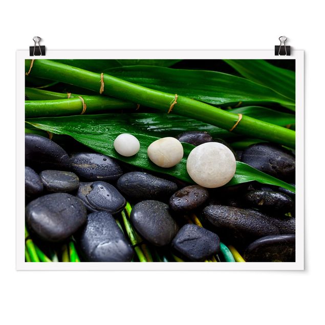 Poster - Grüner Bambus mit Zen Steinen - Querformat 3:4