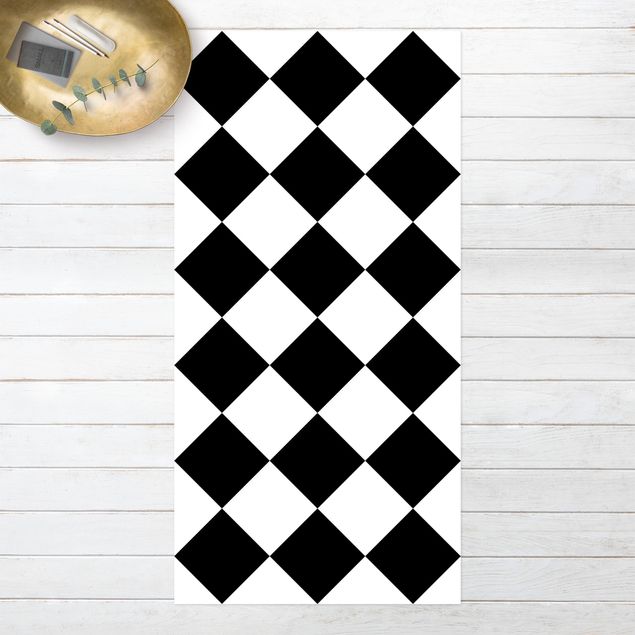 teppich für balkon Geometrisches Muster gedrehtes Schachbrett Schwarz Weiß