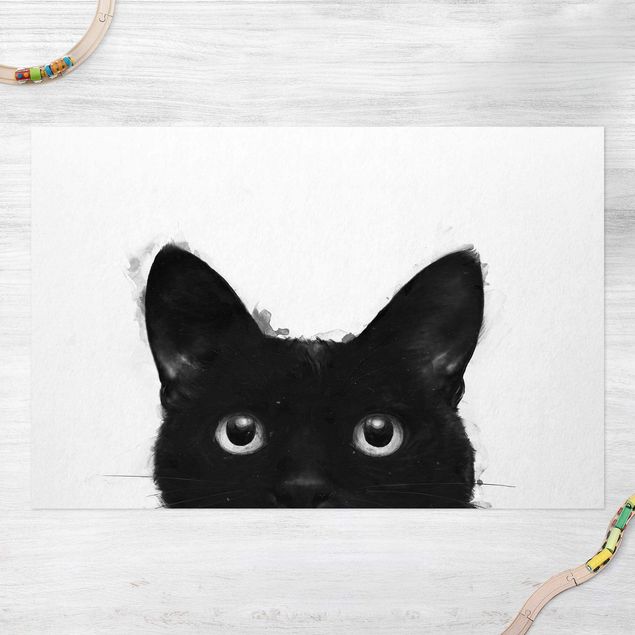 teppich für balkon Illustration Schwarze Katze auf Weiß Malerei