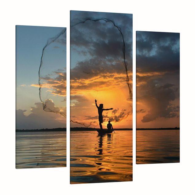 Leinwandbild 3-teilig - Netz im Sonnenuntergang - Galerie Triptychon