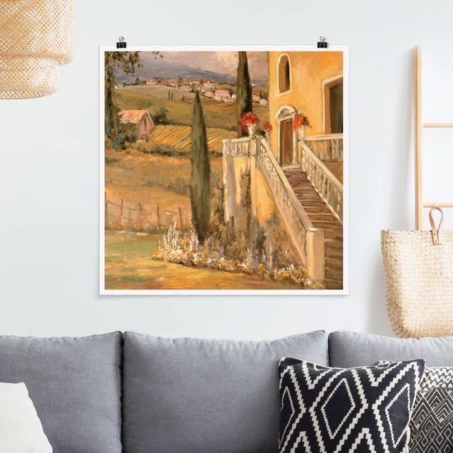 Poster - Italienische Landschaft - Haustreppe - Quadrat 1:1
