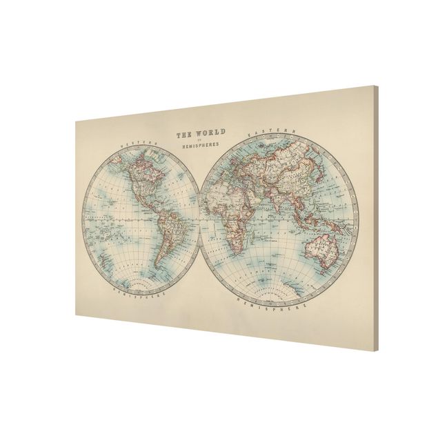 Magnettafel - Vintage Weltkarte Die zwei Hemispheren - Memoboard Querformat 2:3