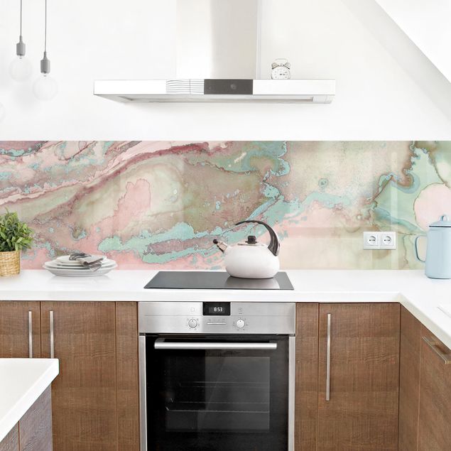 Küchenrückwand - Farbexperimente Marmor Rose und Türkis
