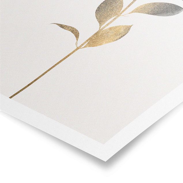 Poster - Grafische Pflanzenwelt - Gold und Grau - Hochformat 3:2