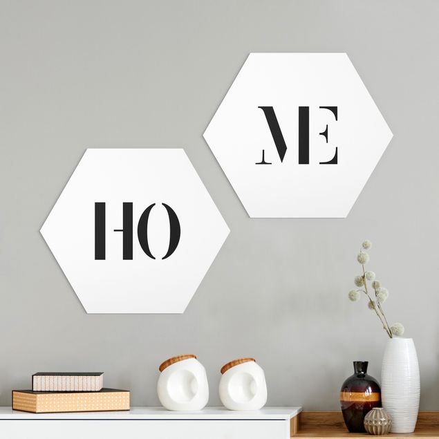 Hexagon Bild Alu-Dibond 2-teilig - Buchstaben HOME Schwarz Set I