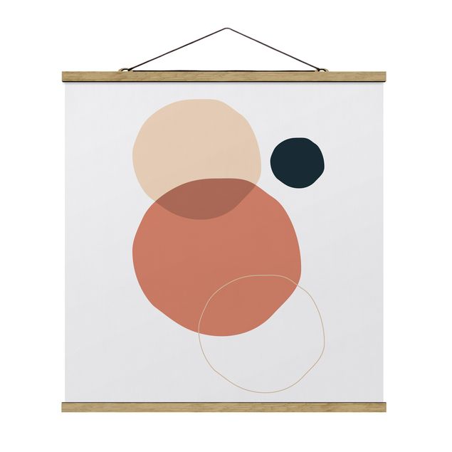 Stoffbild mit Posterleisten - Line Art Kreise Pastell - Quadrat 1:1