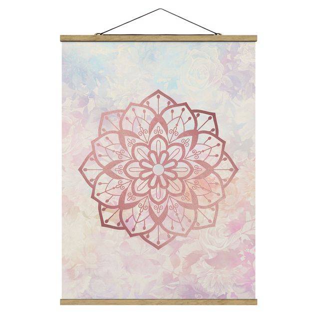 Stoffbild mit Posterleisten - Mandala Illustration Blüte rose pastell - Hochformat 3:4
