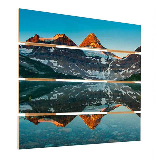 Holzbild - Berglandschaft am Lake Magog in Kanada - Quadrat 1:1