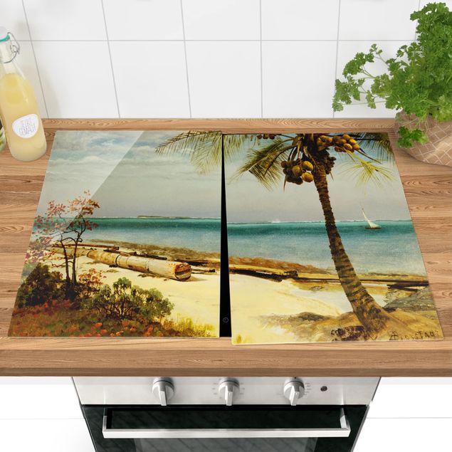 Herdabdeckplatte Glas - Albert Bierstadt - Küste in den Tropen - 52x80cm