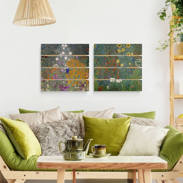 Holzbild 2-teilig - Gustav Klimt - Im grünen Garten - Quadrate 1:1