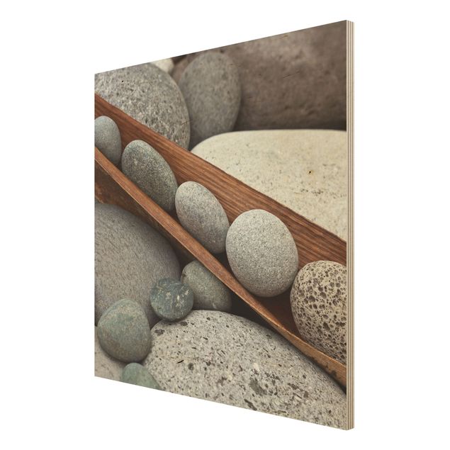 Holzbild - Stillleben mit grauen Steinen - Quadrat 1:1