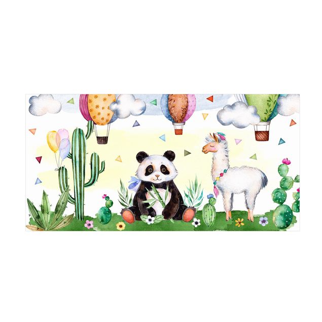Grün Teppich Panda und Lama Aquarell