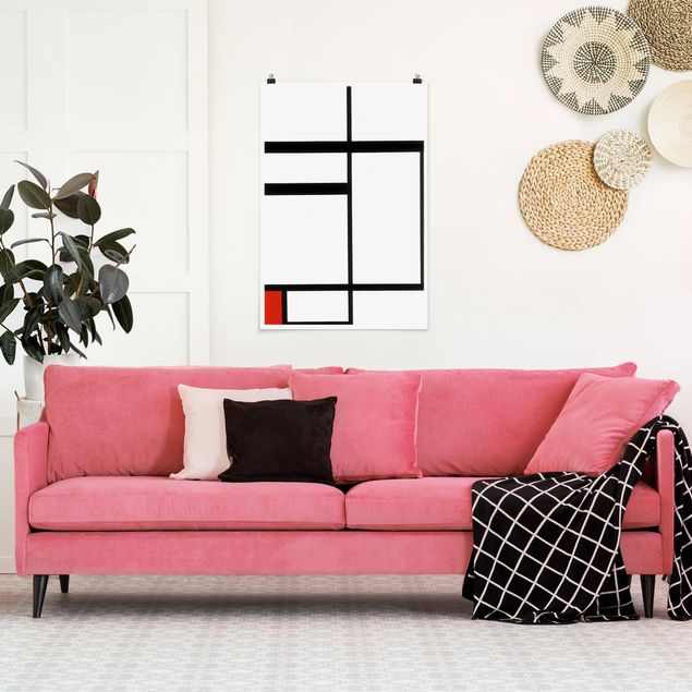 Poster - Piet Mondrian - Komposition Rot Schwarz Weiß - Hochformat 3:2