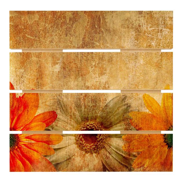 Holzbild - Vintage Flowermix - Quadrat 1:1