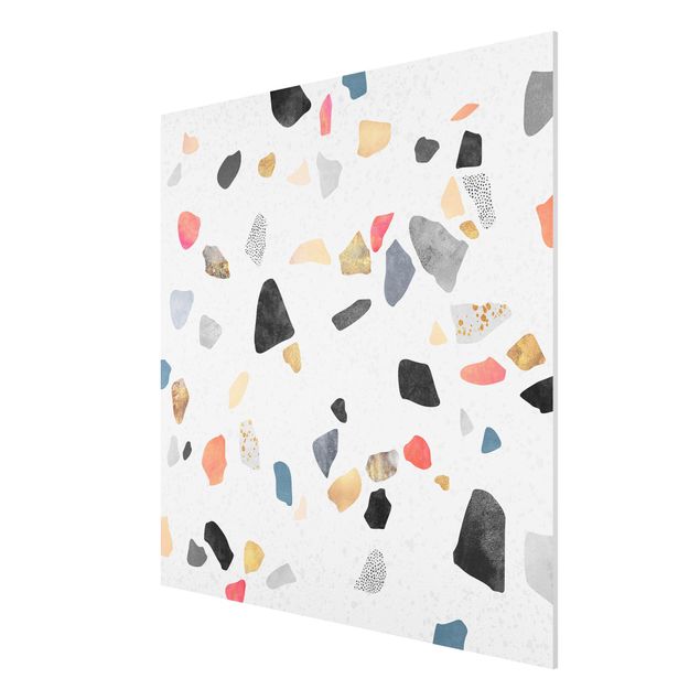 Forex Fine Art Print - Weißer Terrazzo mit Goldsteinchen - Quadrat 1:1