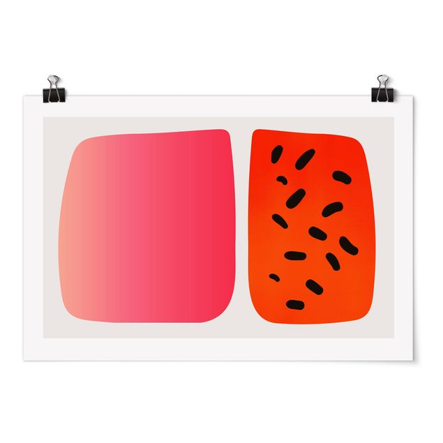 Poster - Abstrakte Formen - Melone und Rosa - Querformat 2:3