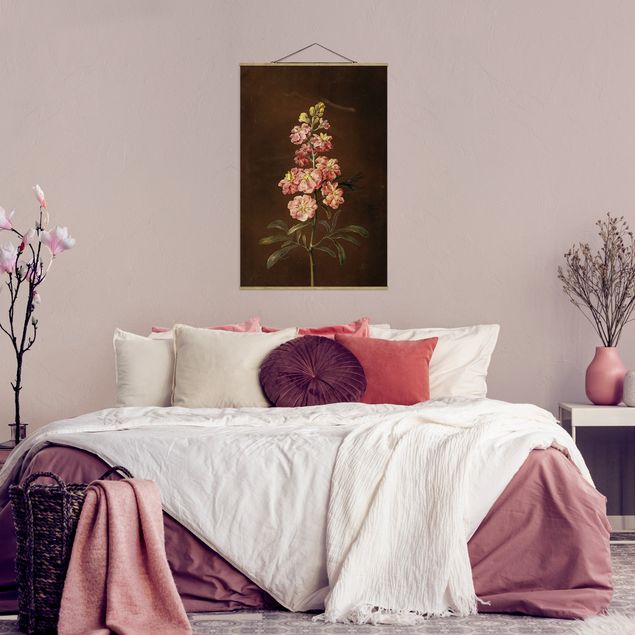 Stoffbild mit Posterleisten - Barbara Regina Dietzsch - Eine rosa Garten-Levkkoje - Hochformat 2:3