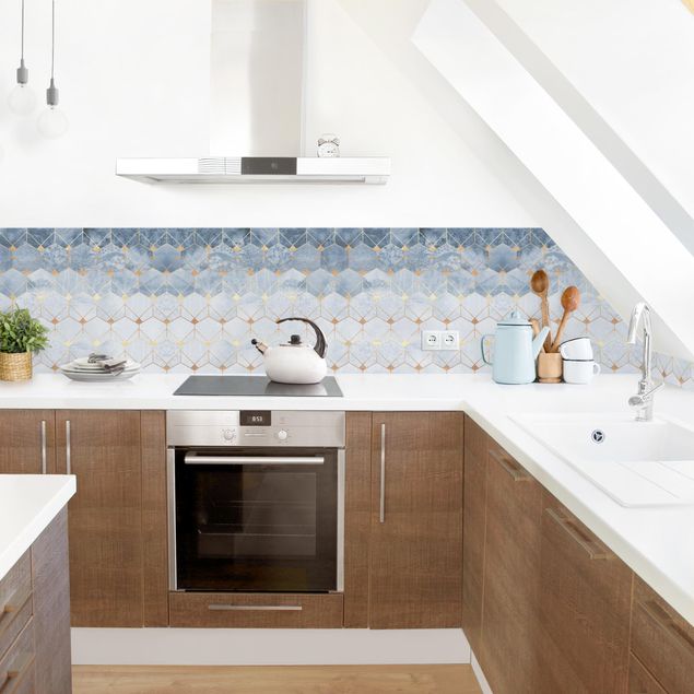 Küchenrückwand - Blaue Geometrie goldenes Art Deco II