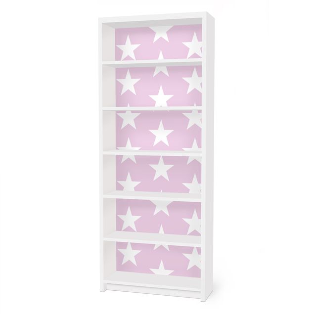 Möbelfolie für IKEA Billy Regal - Klebefolie Weiße Sterne auf Rosa