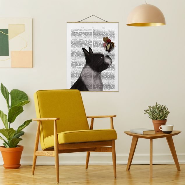 Stoffbild mit Posterleisten - Tierlektüre - Terrier mit Eis - Hochformat 3:4