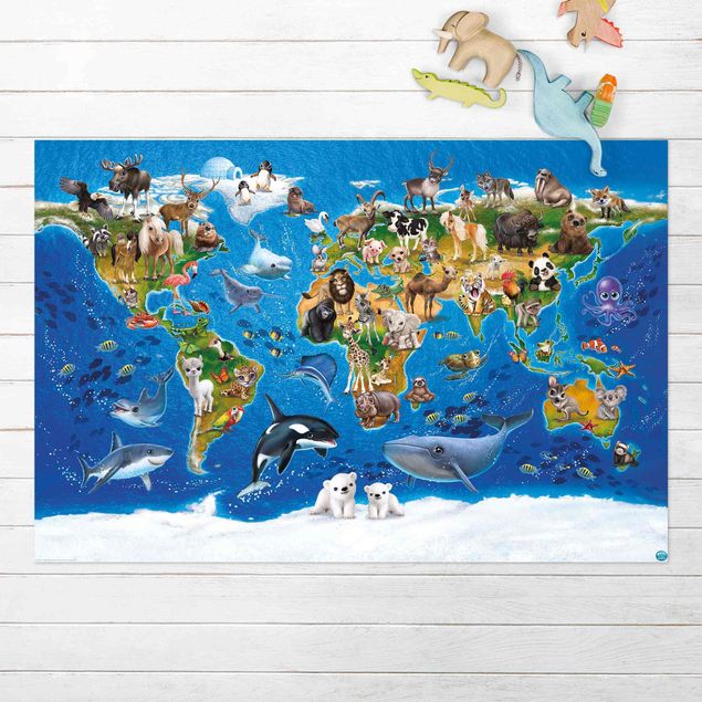 outdoor-teppich wetterfest Animal Club International - Weltkarte mit Tieren