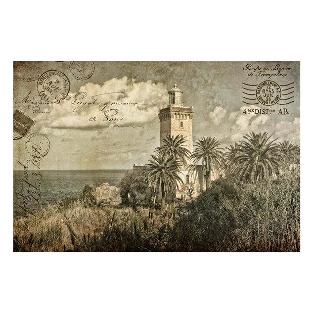 Magnettafel - Leuchtturm und Palmen - Vintage Postkarte - Memoboard Querformat 2:3