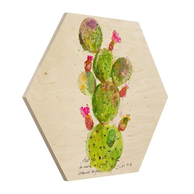Hexagon Bild Holz - Kaktus mit Bibelvers III