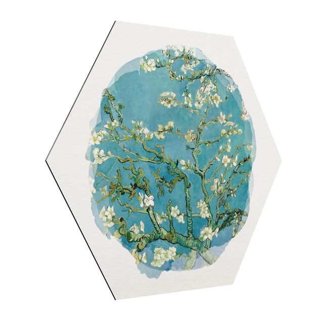 Hexagon Bild Alu-Dibond - Wasserfarben - Vincent van Gogh - Mandelblüte