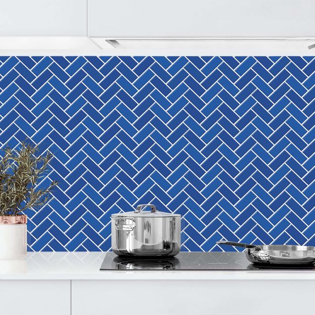 Küchenrückwand - Fischgräten Fliesen - Blau